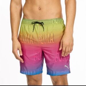 Puma Swim Trunk Shorts Mens Sz XL Mesh Liner  8" Colorful Lava Above Knee